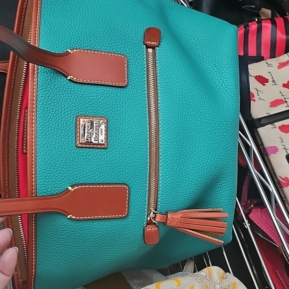 Dooney & Bourke Handbags - Women's Dooney & Bourke Teal & Brown Leather Tote Bag One Size